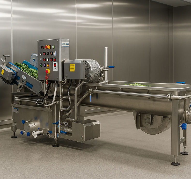 Lavadora industrial de vegetales Vanpack en planta higiénica