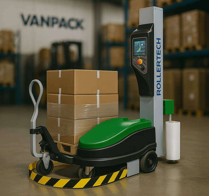 Robot paletizador Rollertech envolviendo pallet Vanpack