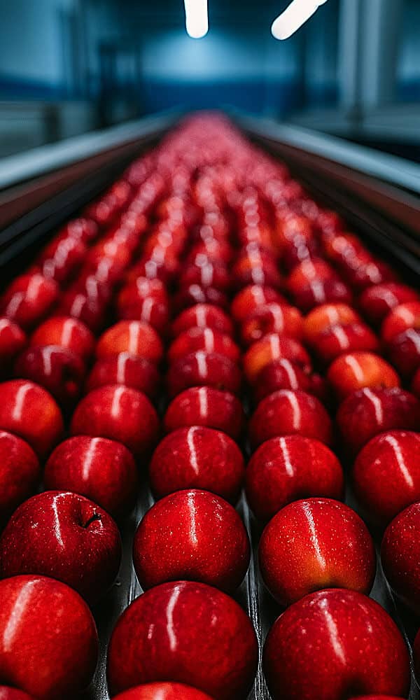 Línea de procesamiento Vanpack transporta manzanas rojas con maquinaria de cuarta gama eficiente