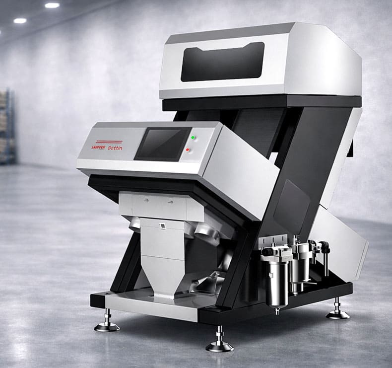 Clasificadora óptica industrial utilizada en procesos de selección dentro de líneas de maquinaria pesada.